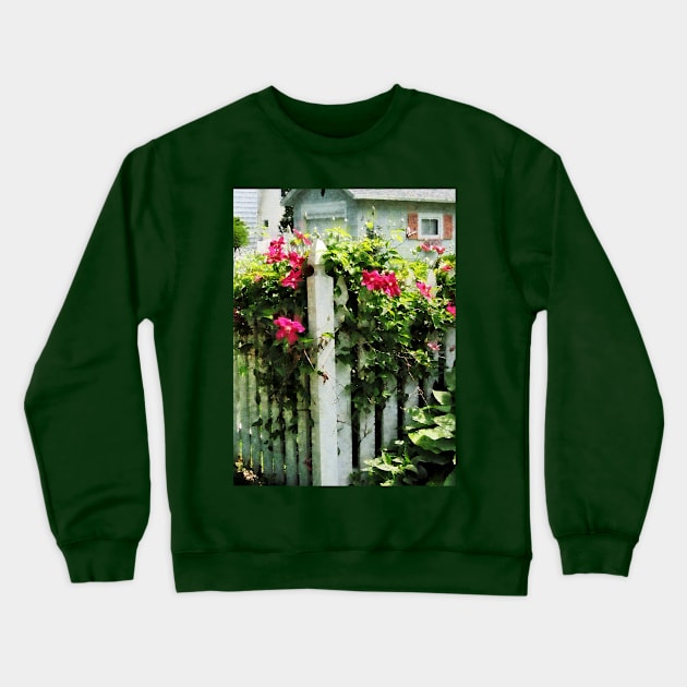 Clematis - Clematis on Fence Crewneck Sweatshirt by SusanSavad